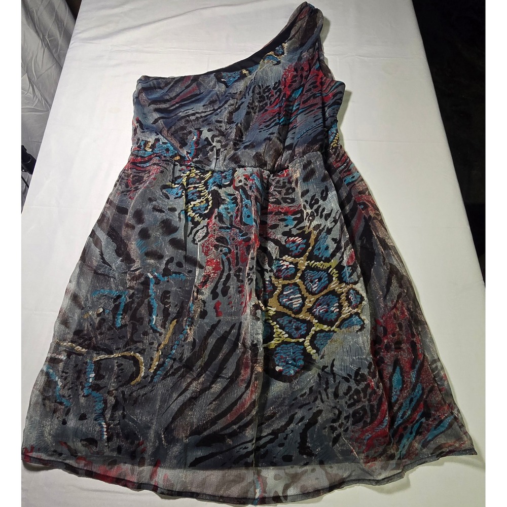 Charlotte Russe One Shoulder Mini Dress Abstract Animal Print‎ Metallic Size L